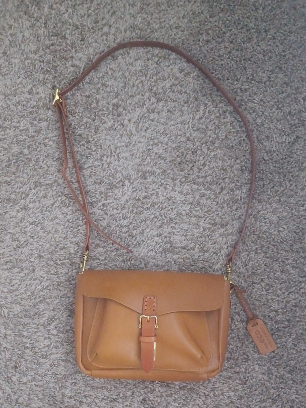 Classic Tan Leather Crossbody with Buckle Accent
